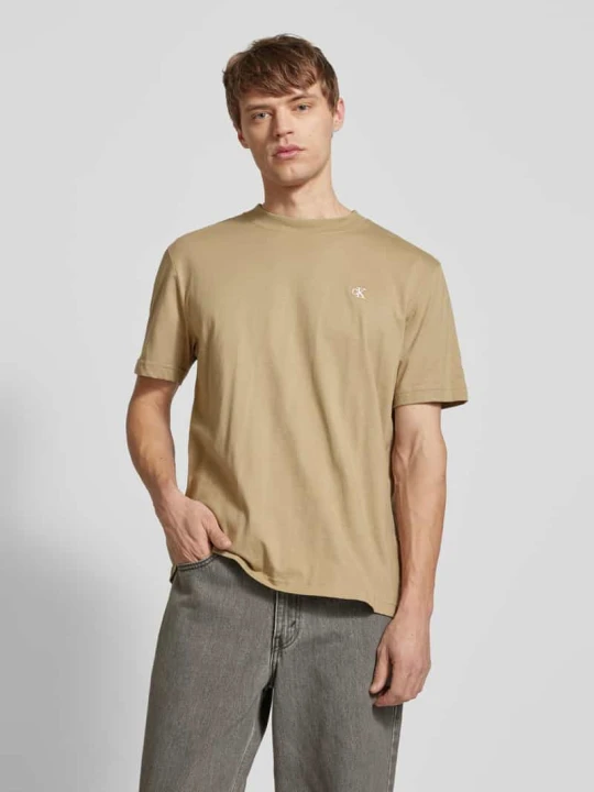 Zdjęcie produktu T-shirt z prążkowanym okrągłym dekoltem Calvin Klein Jeans Beżowy