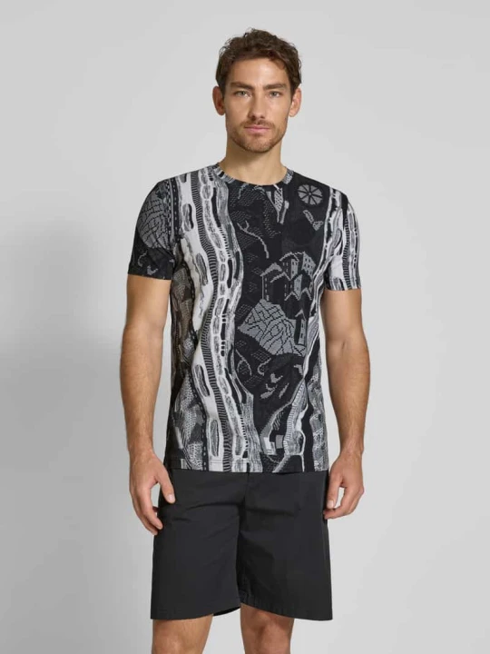 Zdjęcie produktu T-shirt z prążkowanym okrągłym dekoltem Carlo Colucci Antracytowy melanż