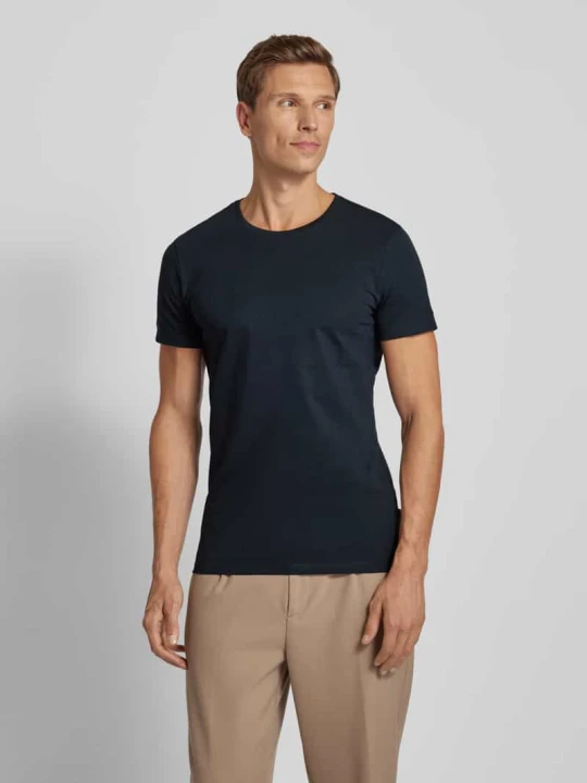 Zdjęcie produktu t-shirt z prążkowanym okrągłym dekoltem Casual Friday Granatowy