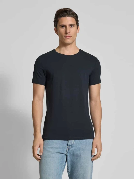 Zdjęcie produktu t-shirt z prążkowanym okrągłym dekoltem Casual Friday Granatowy
