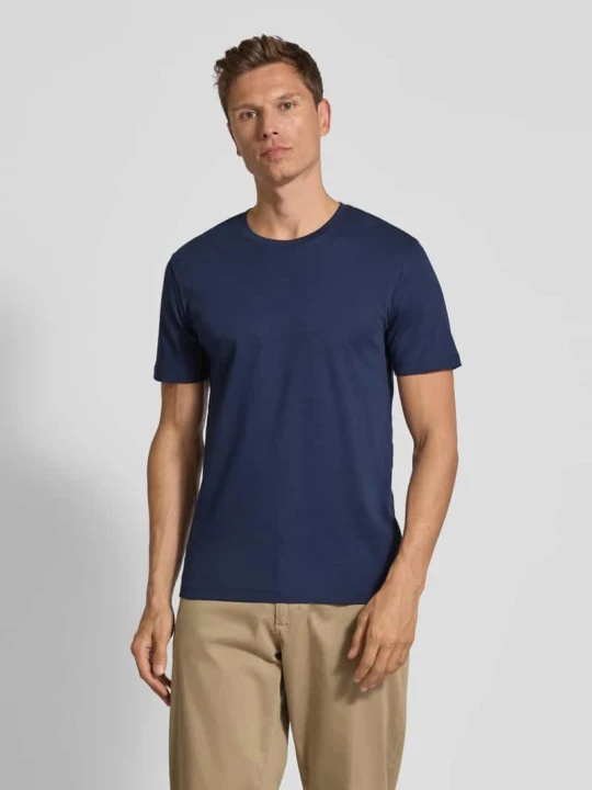 Zdjęcie produktu T-shirt z prążkowanym okrągłym dekoltem Christian Berg Granatowy