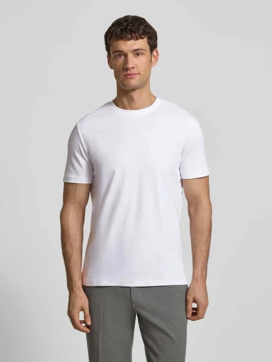 Zdjęcie produktu T-shirt z prążkowanym okrągłym dekoltem Christian Berg Biały