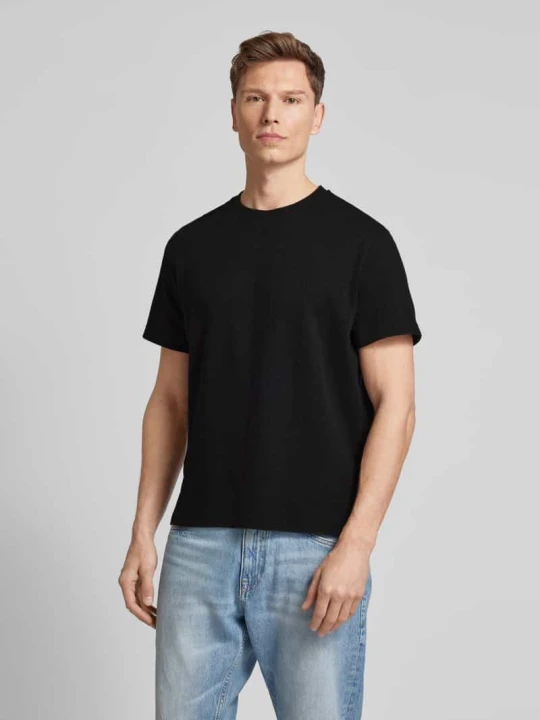 Zdjęcie produktu T-shirt z prążkowanym okrągłym dekoltem Calvin Klein Czarny