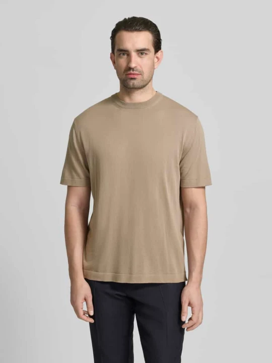 Zdjęcie produktu T-shirt z prążkowanym okrągłym dekoltem CRUNA Beżowy