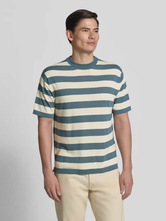 Zdjęcie produktu t-shirt z prążkowanym okrągłym dekoltem CRUNA Jasnoniebieski