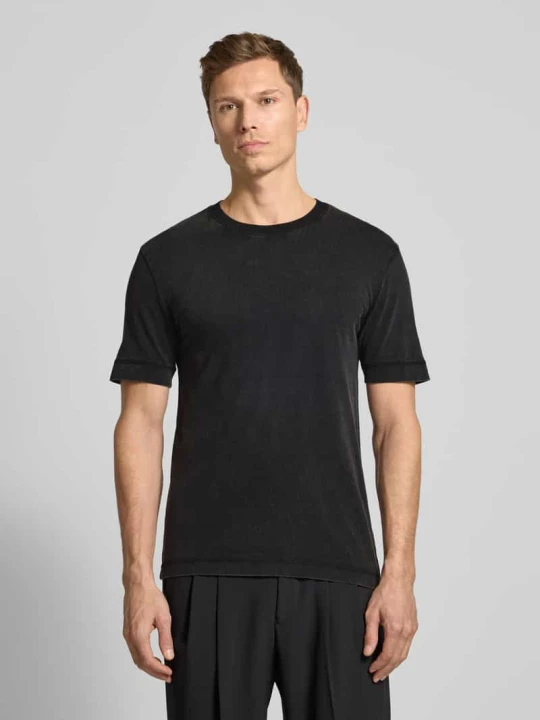 Zdjęcie produktu T-shirt z prążkowanym okrągłym dekoltem Drykorn Ciemnoszary