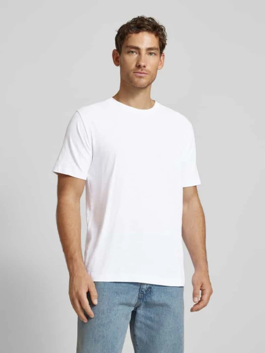 Zdjęcie produktu T-shirt z prążkowanym okrągłym dekoltem GABBA Biały