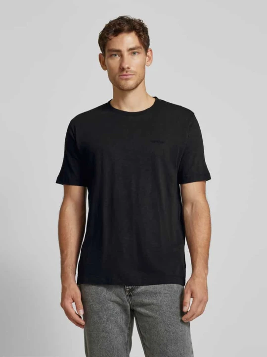 Zdjęcie produktu T-shirt z prążkowanym okrągłym dekoltem GABBA Czarny