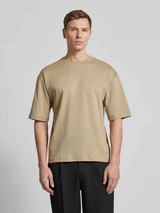 Zdjęcie produktu T-shirt z prążkowanym okrągłym dekoltem Jake*s Ziemisty brązowy