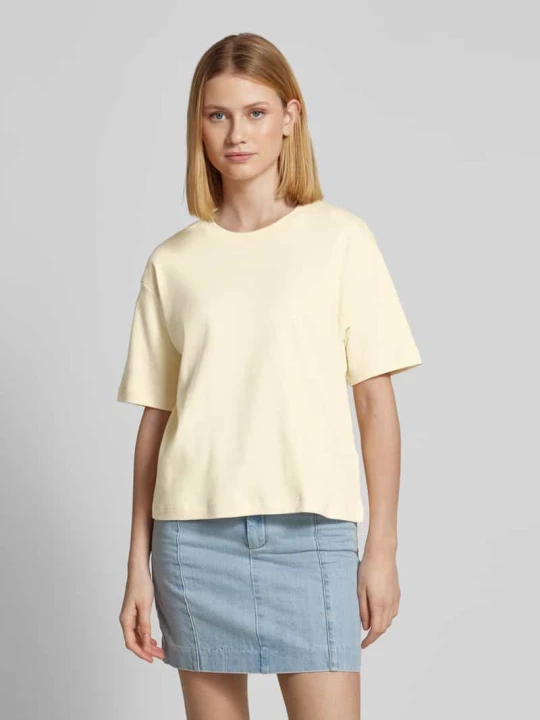 Zdjęcie produktu T-shirt z prążkowanym okrągłym dekoltem Jake*s Jasnożółty