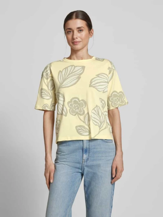 Zdjęcie produktu T-shirt z prążkowanym okrągłym dekoltem Jake*s Pastelowy żółty