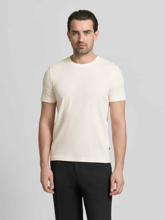 Zdjęcie produktu T-shirt z prążkowanym okrągłym dekoltem JOOP! Złamany biały