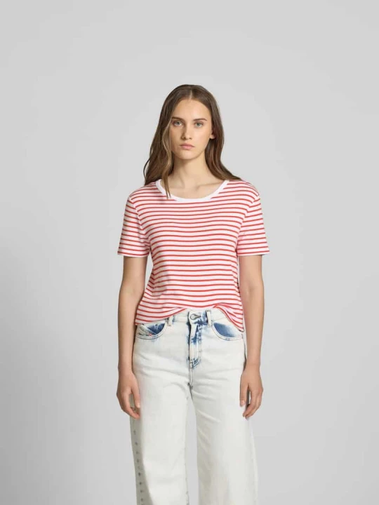 Zdjęcie produktu T-shirt z prążkowanym okrągłym dekoltem Juvia Biały