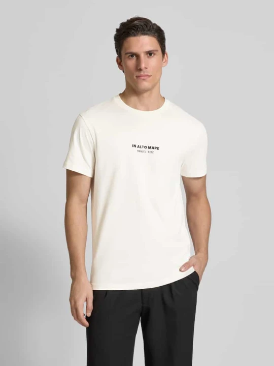 Zdjęcie produktu T-shirt z prążkowanym okrągłym dekoltem Manuel Ritz Złamany biały