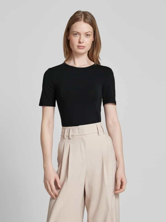Zdjęcie produktu T-shirt z prążkowanym, okrągłym dekoltem model ‘Betrina’ MSCH Copenhagen Czarny