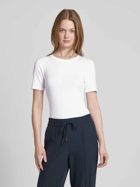 Zdjęcie produktu T-shirt z prążkowanym, okrągłym dekoltem model ‘Betrina’ MSCH Copenhagen Biały