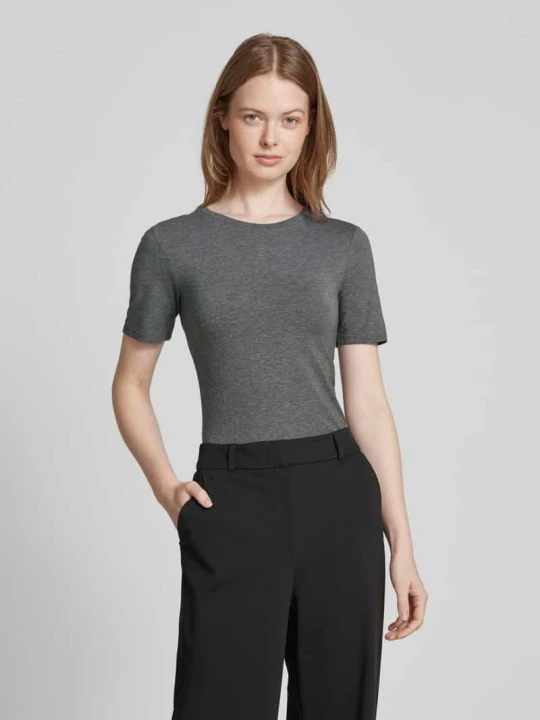 Zdjęcie produktu T-shirt z prążkowanym, okrągłym dekoltem model ‘Betrina’ MSCH Copenhagen Średnioszary melanż
