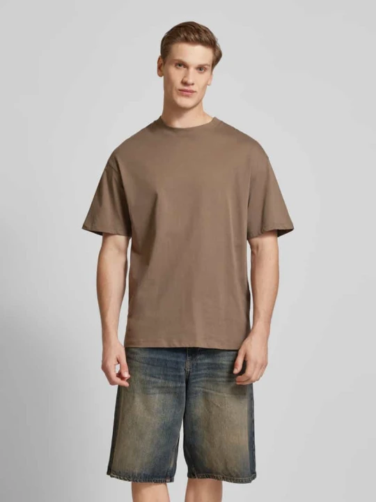 Zdjęcie produktu T-shirt z prążkowanym, okrągłym dekoltem model ‘BRADLEY’ Jack&Jones Jasnobrązowy