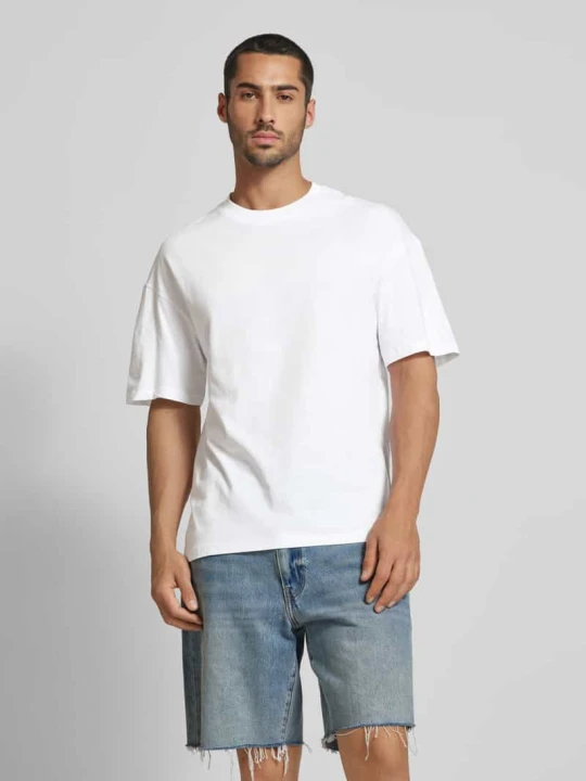 Zdjęcie produktu T-shirt z prążkowanym, okrągłym dekoltem model ‘BRADLEY’ Jack&Jones Biały