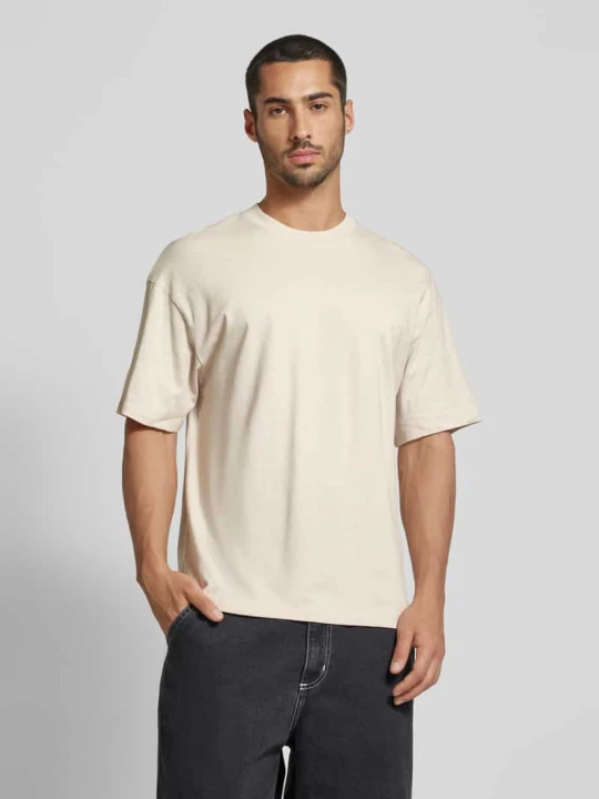 Zdjęcie produktu T-shirt z prążkowanym, okrągłym dekoltem model ‘BRADLEY’ Jack&Jones Złamany biały