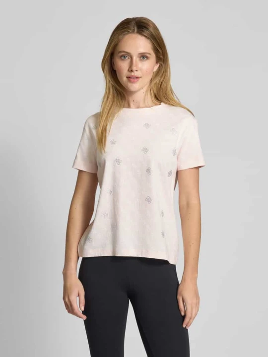 Zdjęcie produktu t-shirt z obszyciem ozdobnymi kamieniami model 'CHRYSANTA' Guess Różowy