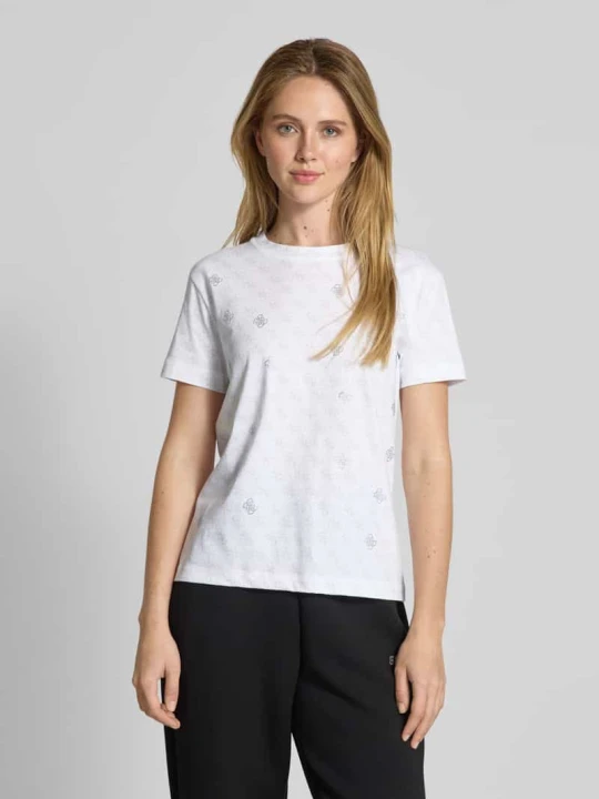 Zdjęcie produktu t-shirt z obszyciem ozdobnymi kamieniami model 'CHRYSANTA' Guess Biały