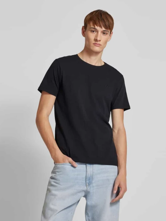 Zdjęcie produktu T-shirt z prążkowanym, okrągłym dekoltem model ‘Dinton’ Blend Czarny