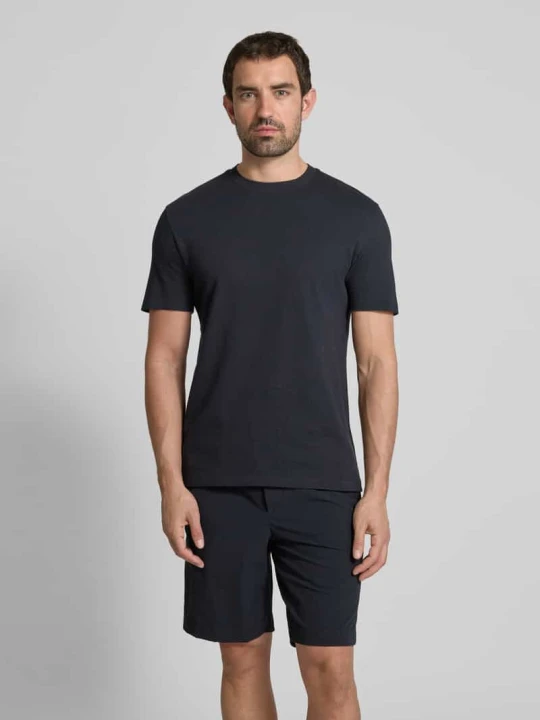 Zdjęcie produktu T-shirt z prążkowanym, okrągłym dekoltem model ‘Fisher’ Strellson Ciemnoniebieski
