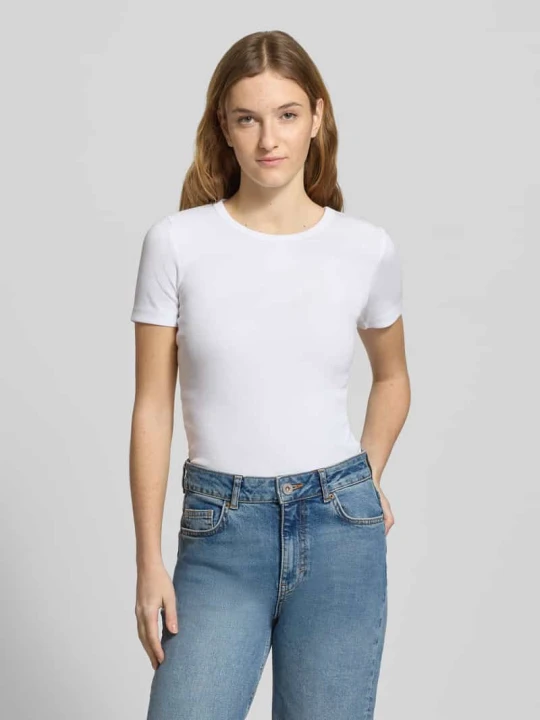 Zdjęcie produktu T-shirt z prążkowanym, okrągłym dekoltem model ‘FRANKIE’ JJXX Biały