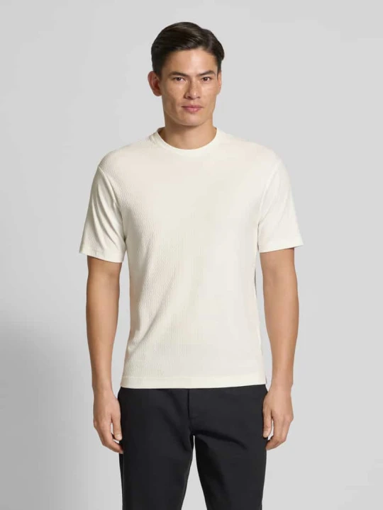 Zdjęcie produktu T-shirt z prążkowanym, okrągłym dekoltem model ‘GILBERD’ Drykorn Złamany biały