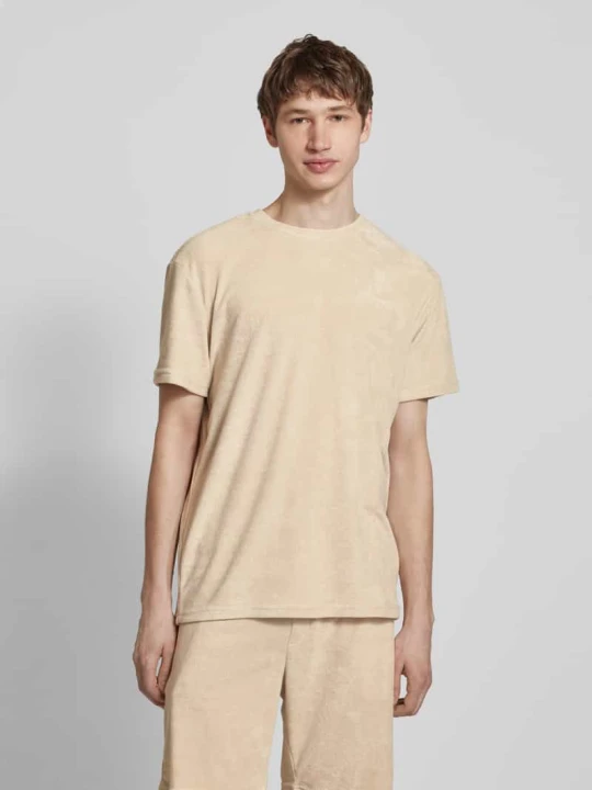 Zdjęcie produktu T-shirt z prążkowanym, okrągłym dekoltem model ‘HELLAS’ Only & Sons Beżowy
