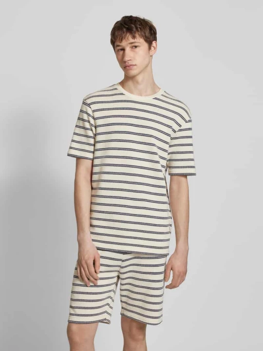 Zdjęcie produktu T-shirt z prążkowanym, okrągłym dekoltem model ‘IAN’ Only & Sons Złamany biały
