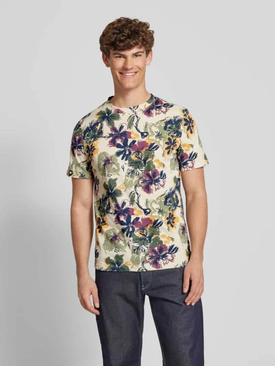 Zdjęcie produktu T-shirt z prążkowanym, okrągłym dekoltem model ‘JEMO’ Blend Piaskowy