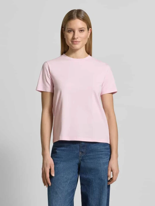 Zdjęcie produktu T-shirt z prążkowanym okrągłym dekoltem model „NORA” Vila Jasnoróżowy