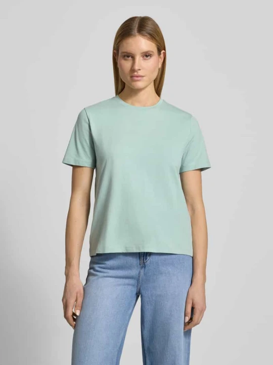 Zdjęcie produktu T-shirt z prążkowanym okrągłym dekoltem model „NORA” Vila Limonkowy
