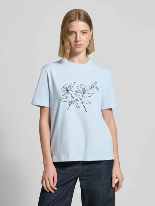 Zdjęcie produktu T-shirt z prążkowanym okrągłym dekoltem model „NORA” Vila Jasnoniebieski
