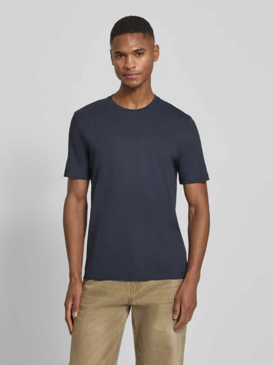 Zdjęcie produktu T-shirt z prążkowanym okrągłym dekoltem model 'Olaf' Tiger Of Sweden Ciemnoniebieski