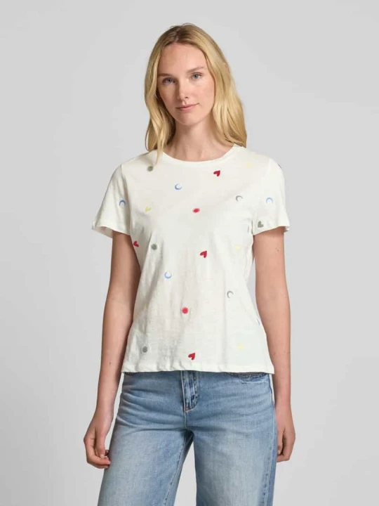Zdjęcie produktu T-shirt z prążkowanym, okrągłym dekoltem model ‘OLYA’ Ichi Złamany biały