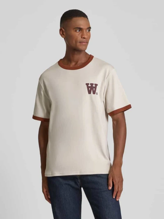 Zdjęcie produktu T-shirt z prążkowanym, okrągłym dekoltem model ‘Parker’ Wood Wood Beżowy