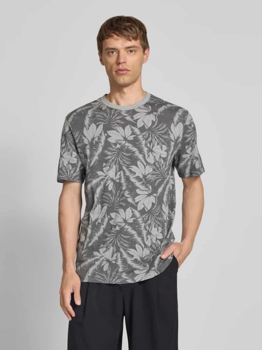Zdjęcie produktu T-shirt z prążkowanym, okrągłym dekoltem model ‘PERRY’ Only & Sons Antracytowy