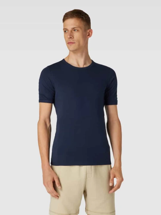 Zdjęcie produktu T-shirt z prążkowanym, okrągłym dekoltem model ‘REVIVAL’ Schiesser Ciemnoniebieski