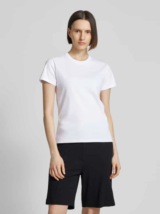 Zdjęcie produktu T-shirt z prążkowanym, okrągłym dekoltem model ‘Samun’ Opus Biały
