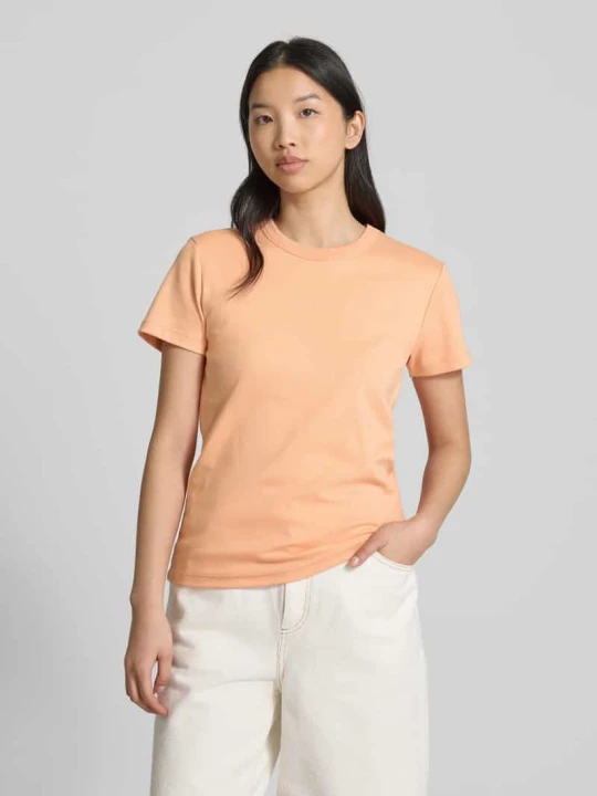 Zdjęcie produktu T-shirt z prążkowanym, okrągłym dekoltem model ‘Samun’ Opus Pomarańczowy