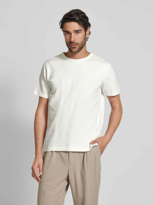 Zdjęcie produktu T-shirt z prążkowanym, okrągłym dekoltem model ‘SANDER’ Selected Złamany biały