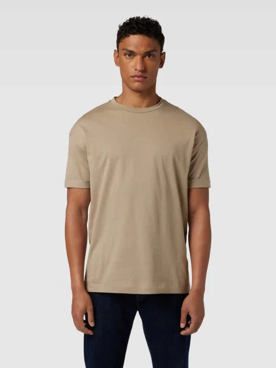 Zdjęcie produktu T-shirt z prążkowanym, okrągłym dekoltem model ‘THILO’ Drykorn Błotnisty