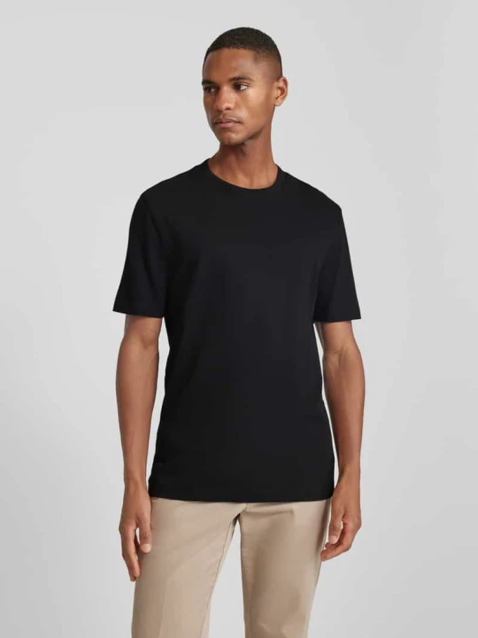 Zdjęcie produktu T-shirt z prążkowanym, okrągłym dekoltem model ‘TIBURT’ Boss Czarny