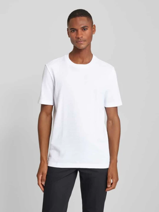 Zdjęcie produktu T-shirt z prążkowanym, okrągłym dekoltem model ‘TIBURT’ Boss Biały