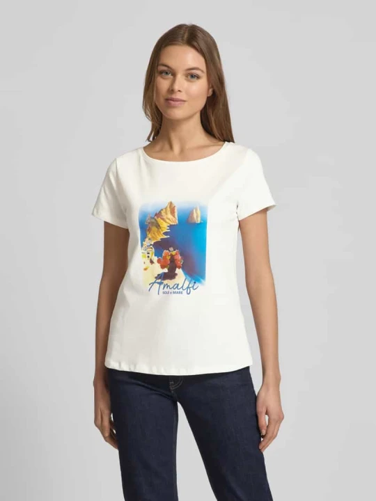 Zdjęcie produktu T-shirt z prążkowanym okrągłym dekoltem MORE & MORE Złamany biały