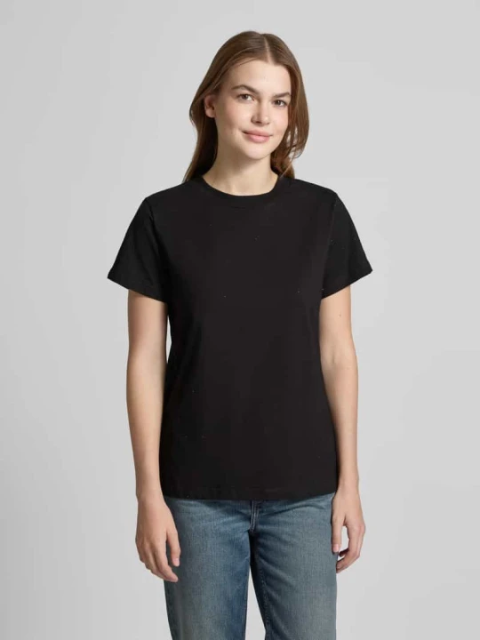 Zdjęcie produktu T-shirt z prążkowanym okrągłym dekoltem My Essential Wardrobe Czarny
