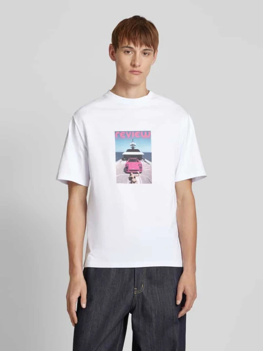 Zdjęcie produktu T-shirt z prążkowanym okrągłym dekoltem REVIEW Biały